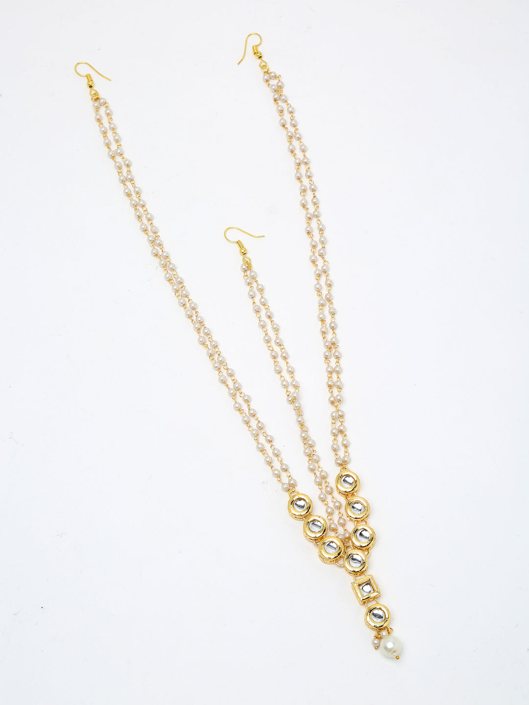 Gold-Polished White Kundan Beaded Matha Patti - Ruby Raang | Swadesiicart