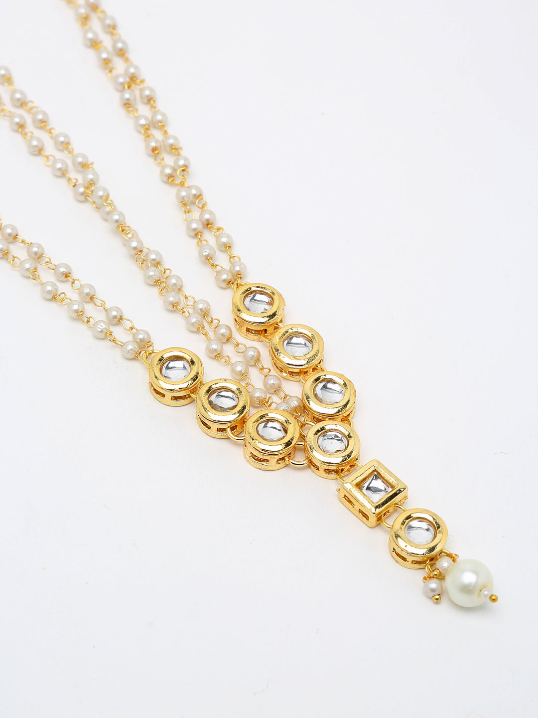 Gold-Polished White Kundan Beaded Matha Patti - Ruby Raang | Swadesiicart