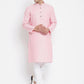Even Apparels Pink Pure Cotton Men's Kurta With Band Collar | Swadesiicart