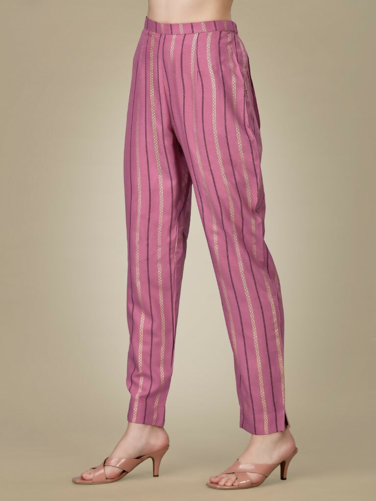Jyoti Fashion Women's Purple Rayon Embroidered Kurta Pant Set | Swadesiicart