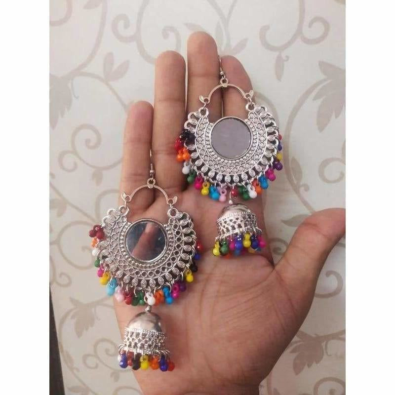 MS Fashion India Multi Color Alloy Drops And Mirror Hanging Jhumka Chandbali Earrings | Swadesiicart