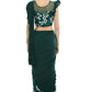 Mominos Fashion All Season Wear Bottle Green And White Thread Embroidered Ruffled