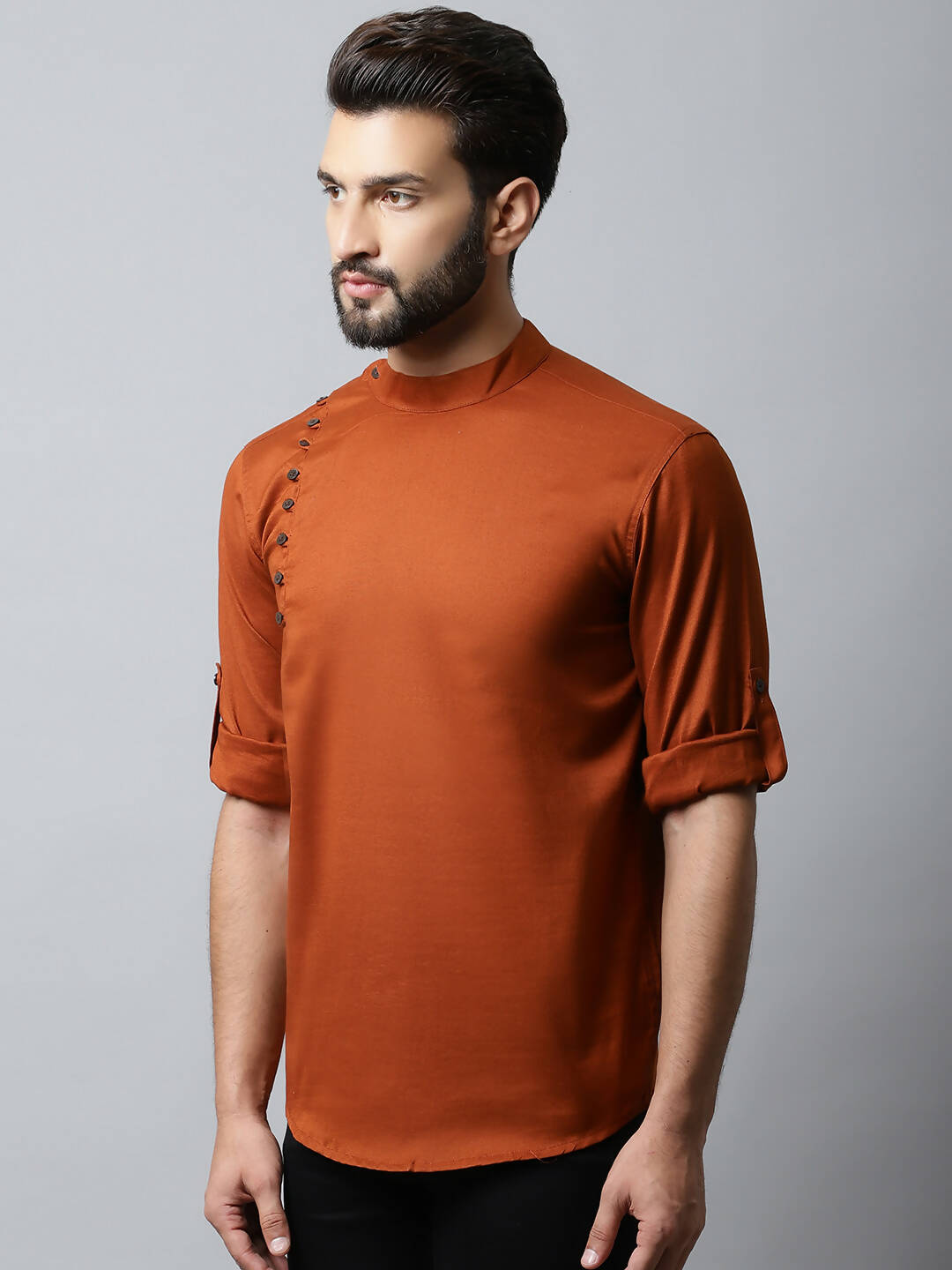 Even Apparels Brown Color Linen Pure Cotton Men's Kurta With Side Placket (SLD1137) | Swadesiicart