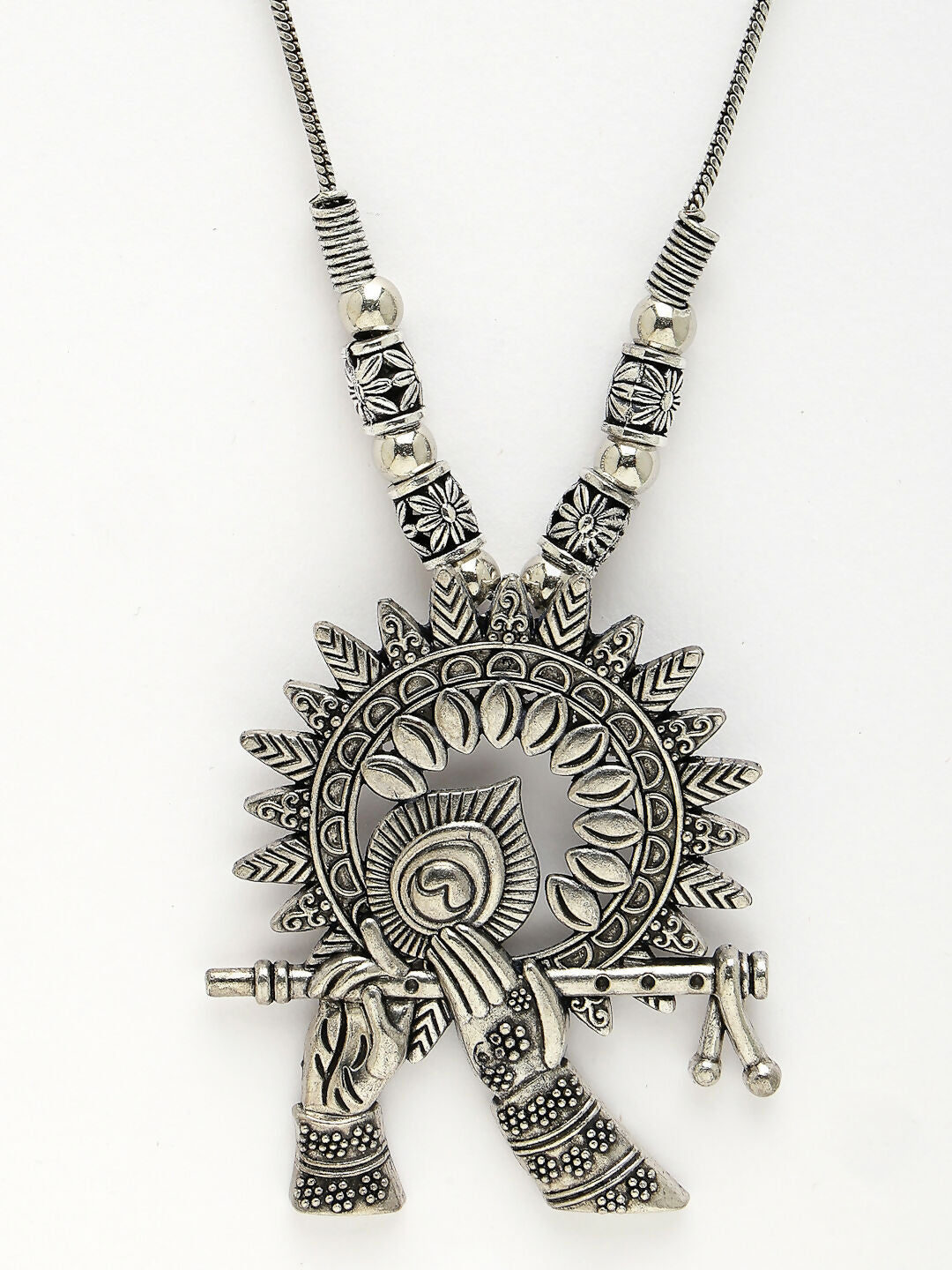 NVR Women's Silver-Toned German Silver Oxidised Pendant with Chain | Swadesiicart