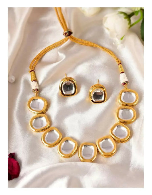 Joban Fashion White kundan work Necklace Set | Swadesiicart