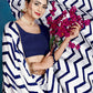 Blue Japan Satin Stripe Printed Saree With Unstitched Blouse Piece - Laavanya