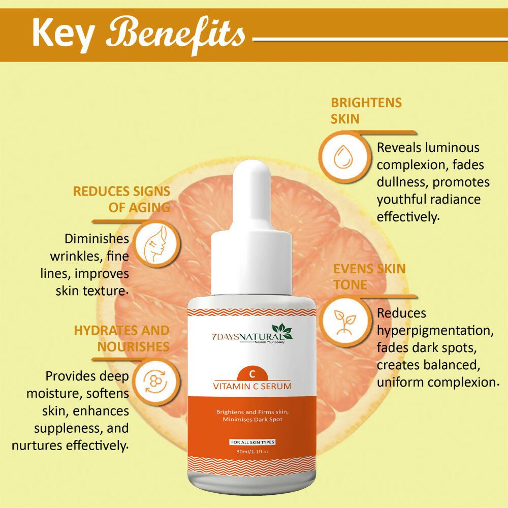 7 Days Vitamin C-Advance Radiance Booster Skin Brightening Face Glowing Serum - Swadesiicart