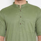 Even Apparels Green Color Pure Cotton Men's Kurta With Band Collar | Swadesiicart