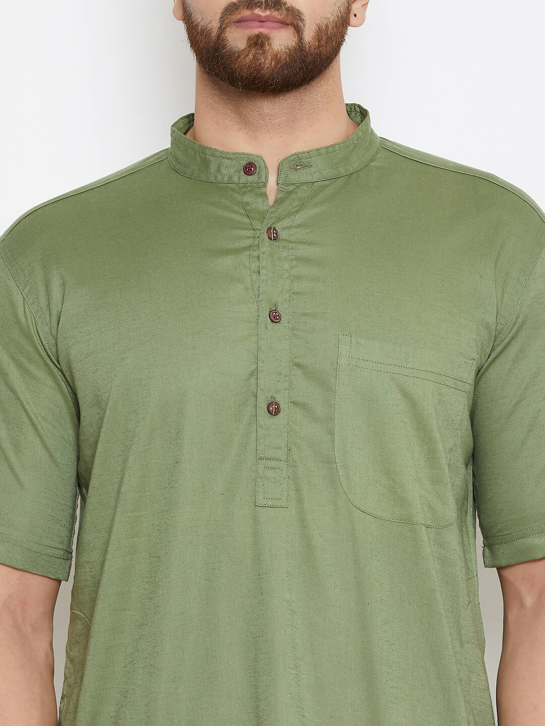 Even Apparels Green Color Pure Cotton Men's Kurta With Band Collar | Swadesiicart