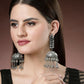 NVR Women's Silver Plated Mirror Work Oxidised Contemporary Jhumka Earrings | Swadesiicart