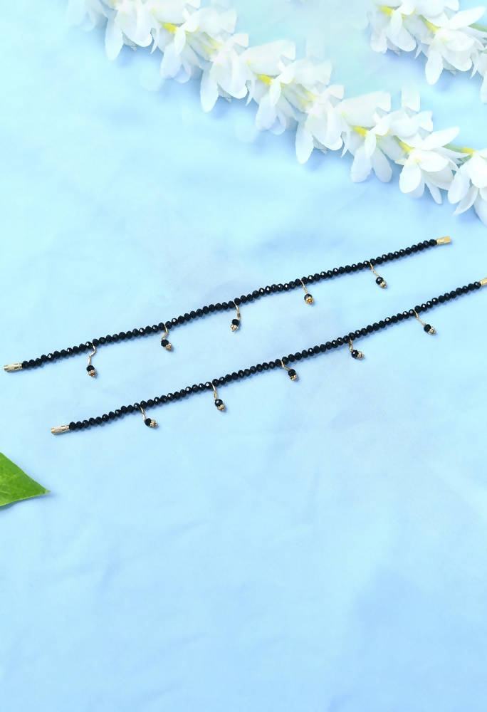 Mominos Fashion Kamal Johar Black Beads Anklets | Swadesiicart