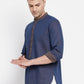 Even Apparels Pure Cotton Blue Men's Kurta With Band Collar | Swadesiicart