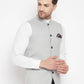 Even Apparels Grey Merino Men's Nehru Jacket-Contrast Lining-Free Pocket Square | Swadesiicart