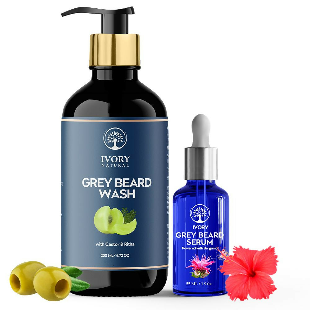 Ivory Natural Grey Beard Combo (Serum + Beard Wash) For Early Graying Beard | Swadesiicart