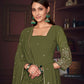 Jyoti Fashion Women's Olive Green Georgette Embroidered Anarkali Kurta Pant Set With Dupatta | Swadesiicart