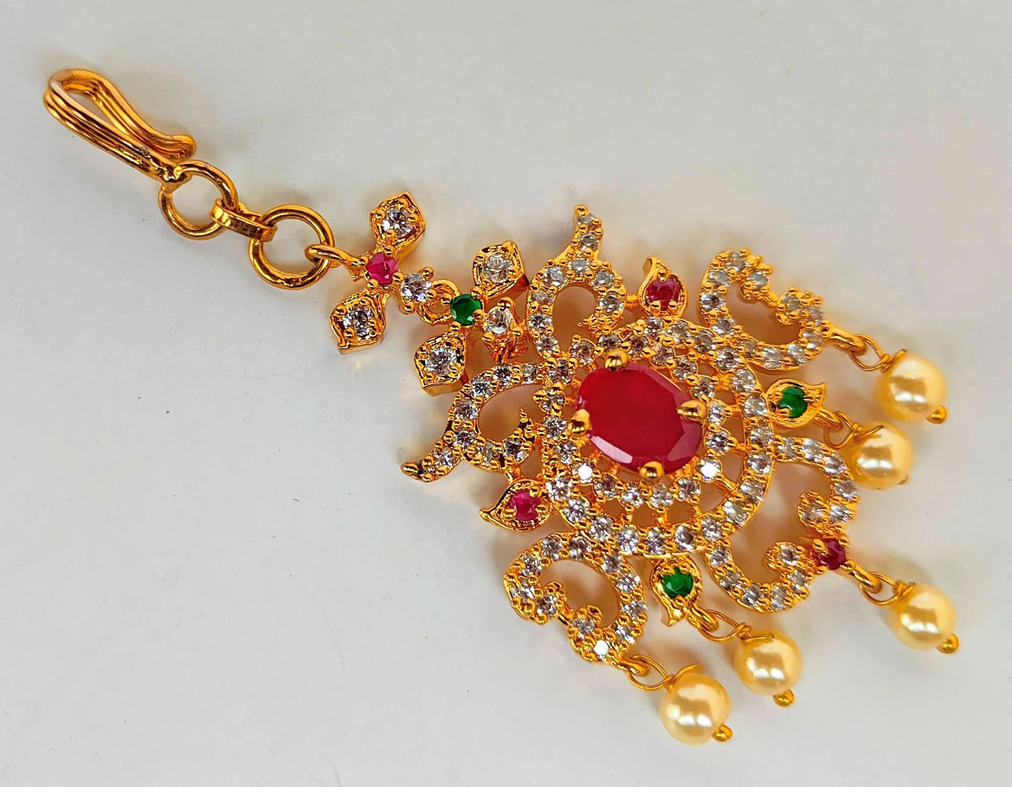 Multicolor AD Ruby Short Length Maang Tikka | Swadesiicart