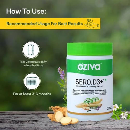 OZiva Sero.D3+ With Brahmi & Ginseng Extract Capsules | Swadesiicart
