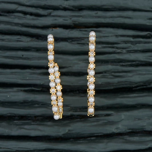 Joban Fashion Women Brass Golden White Ad Earrings - Swadesiicart