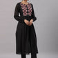 Juniper Women's Black Cotton Dobby Solid With Embroidery Flared Kurta Sets | Swadesiicart