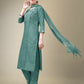 Jyoti Fashion Women's Teal Cotton Blend Embroidery & Fancy Lace work Kurta with Trouser & Dupatta | Swadesiicart