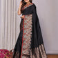 Joban Fashion Banarasi Black Jacquard Woven Soft Silk Saree | Swadesiicart