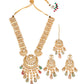 Long Kundan Neckpiece with Earrings & Maang Tikka with Multi Stones Jewellery Set (Gold) - Ruby Raang - Swadesiicart