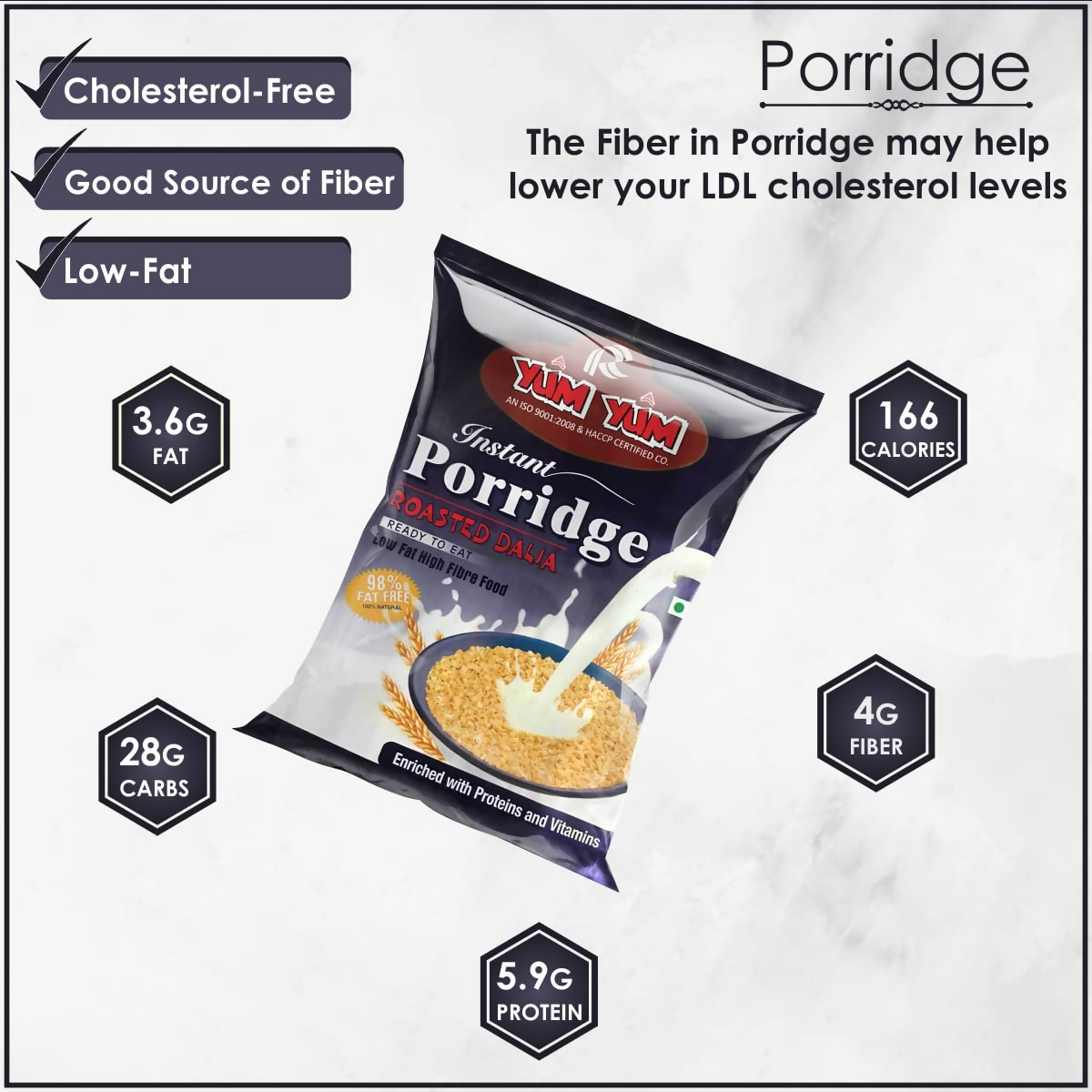 Yum Yum High Fiber Instant Roasted Porridge Honey Flavor - Swadesiicart
