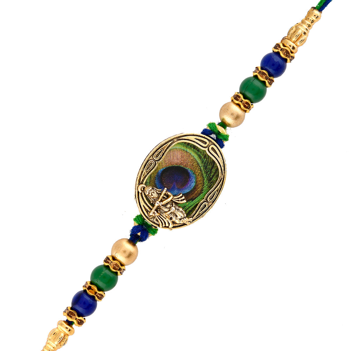 trueBrowns X Voylla Peacock Feather Beaded Single Rakhi | Swadesiicart