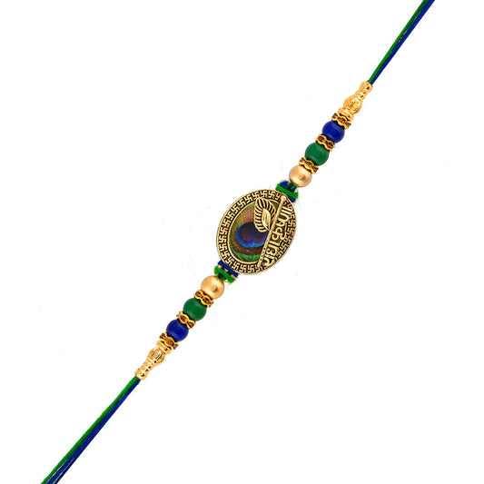 trueBrowns X Voylla Radha Krishna Peacock Feather Beaded Thread Rakhi | Swadesiicart