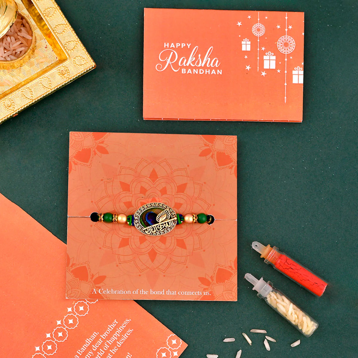 trueBrowns X Voylla Radha Krishna Peacock Feather Beaded Thread Rakhi | Swadesiicart