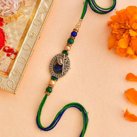 trueBrowns X Voylla Radha Krishna Peacock Feather Beaded Thread Rakhi | Swadesiicart