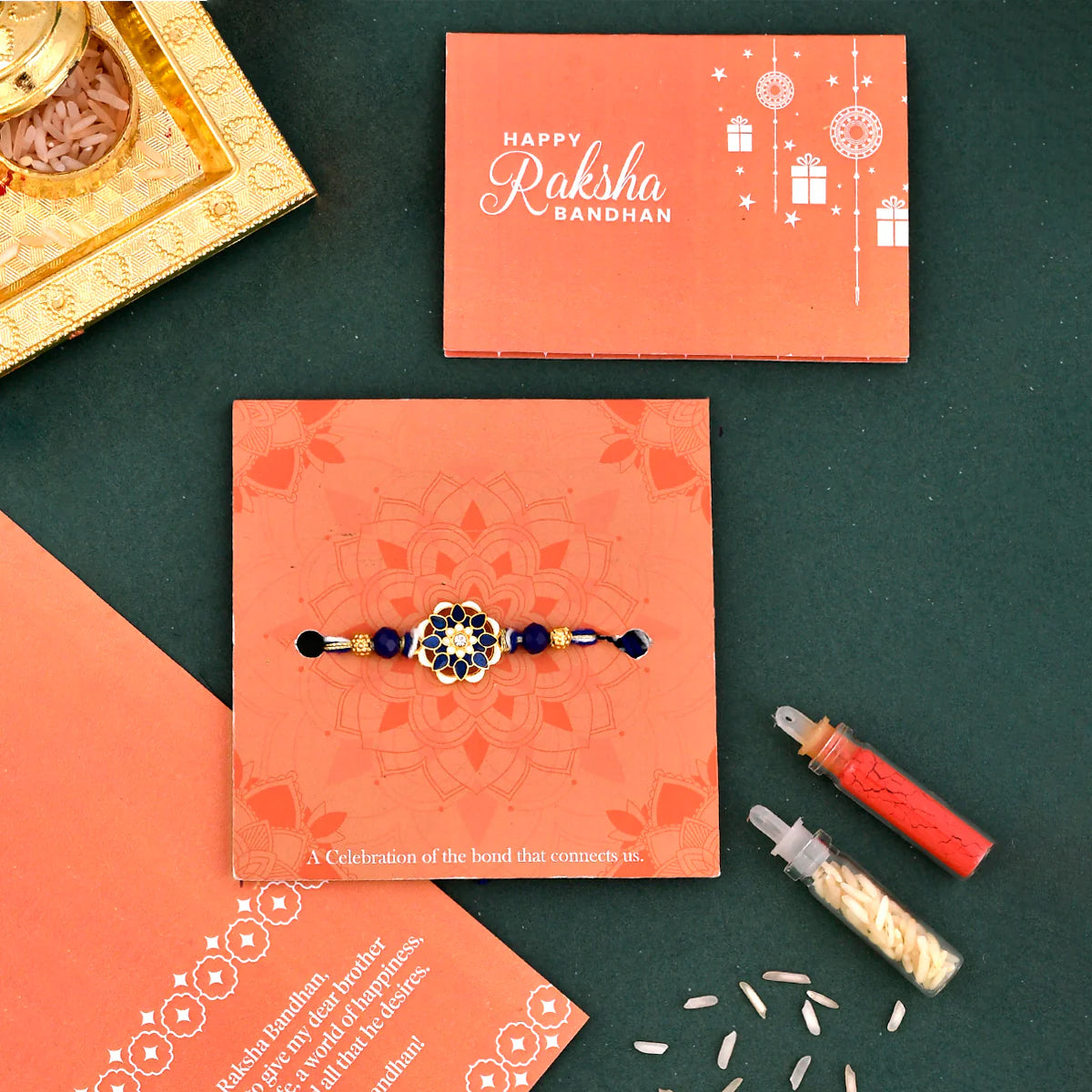 trueBrowns X Voylla Ethnic Studded Blue Thread Rakhi | Swadesiicart