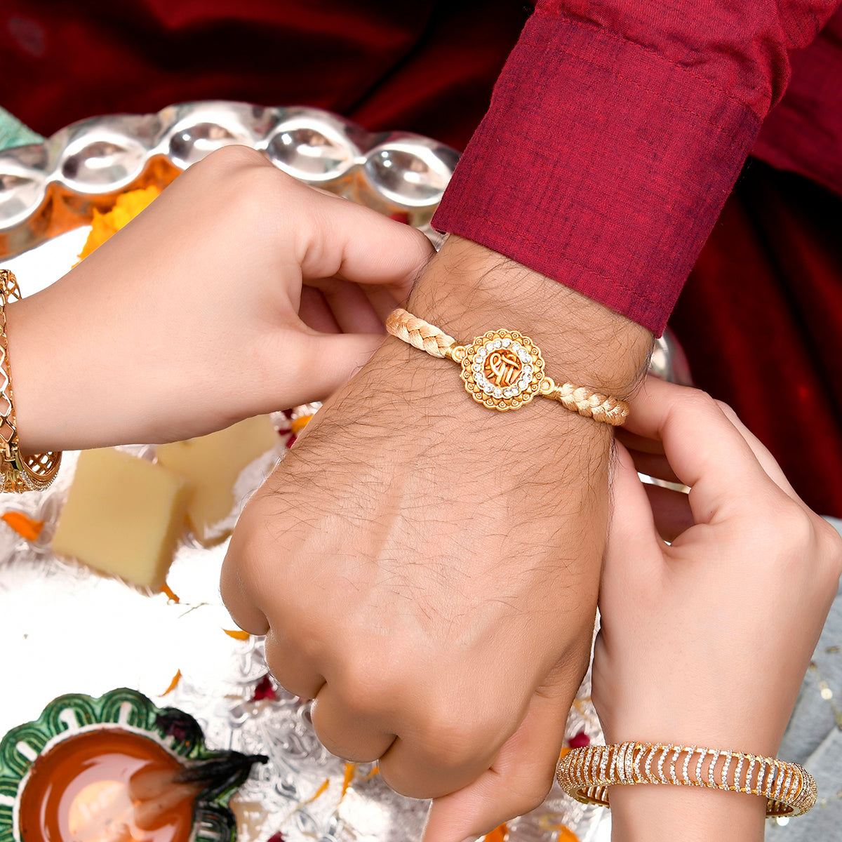 trueBrowns X Voylla Traditional Shree Inscription Zirconia Studded Rakhi | Swadesiicart