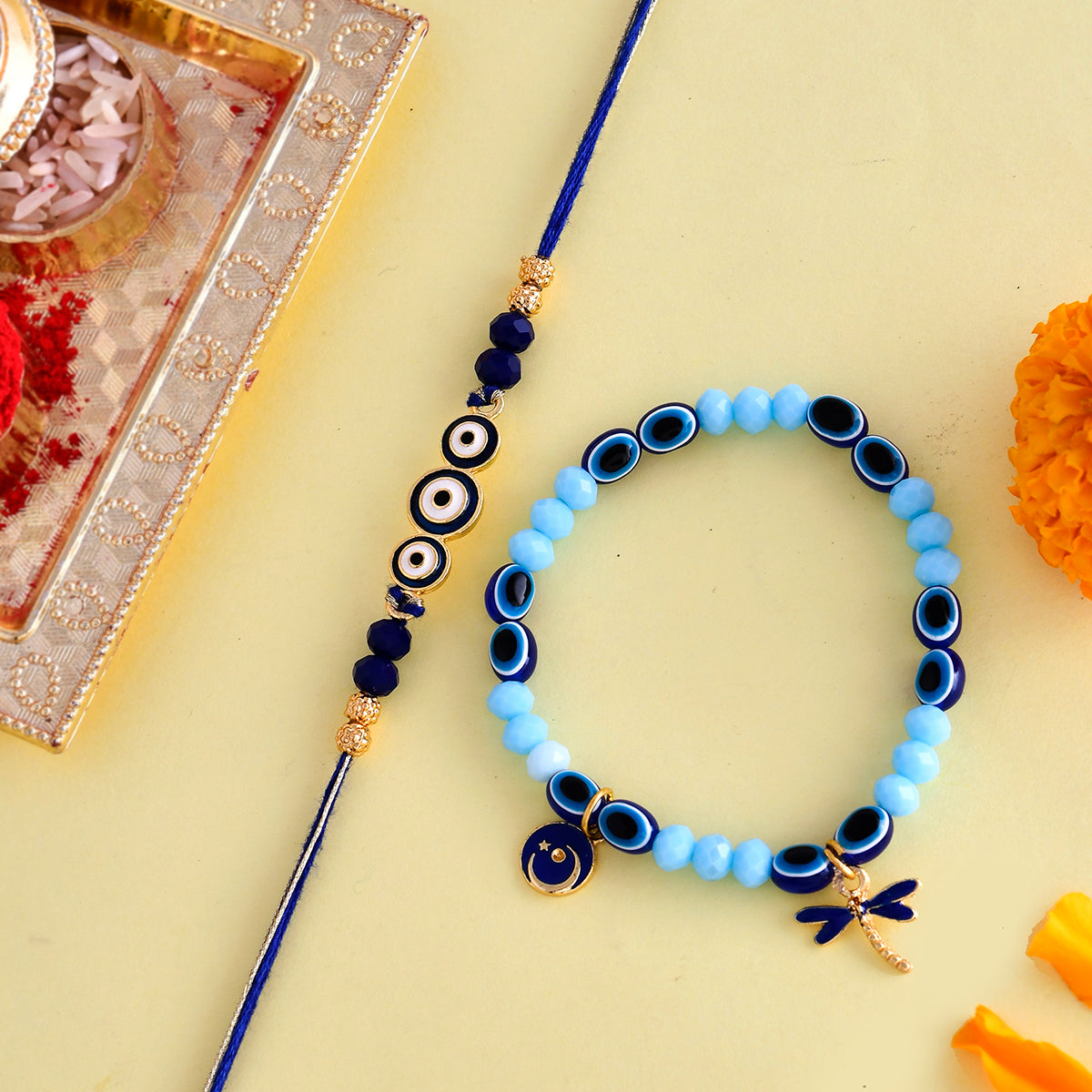 trueBrowns X Voylla Evil Eye Bracelet Style Bhaiya-Bhabhi Rakhi | Swadesiicart