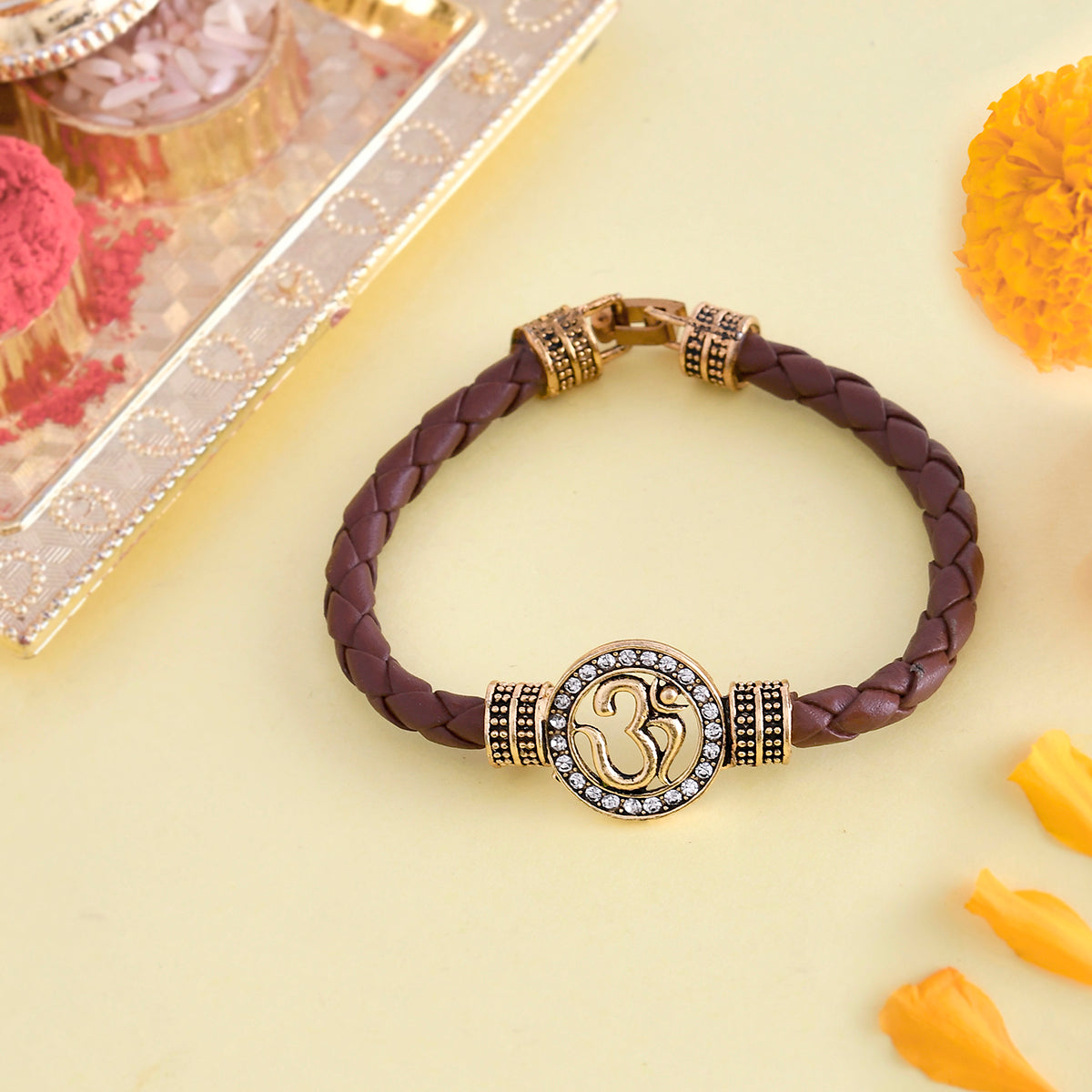 trueBrowns X Voylla Om Leather Bracelet Style Rakhi | Swadesiicart