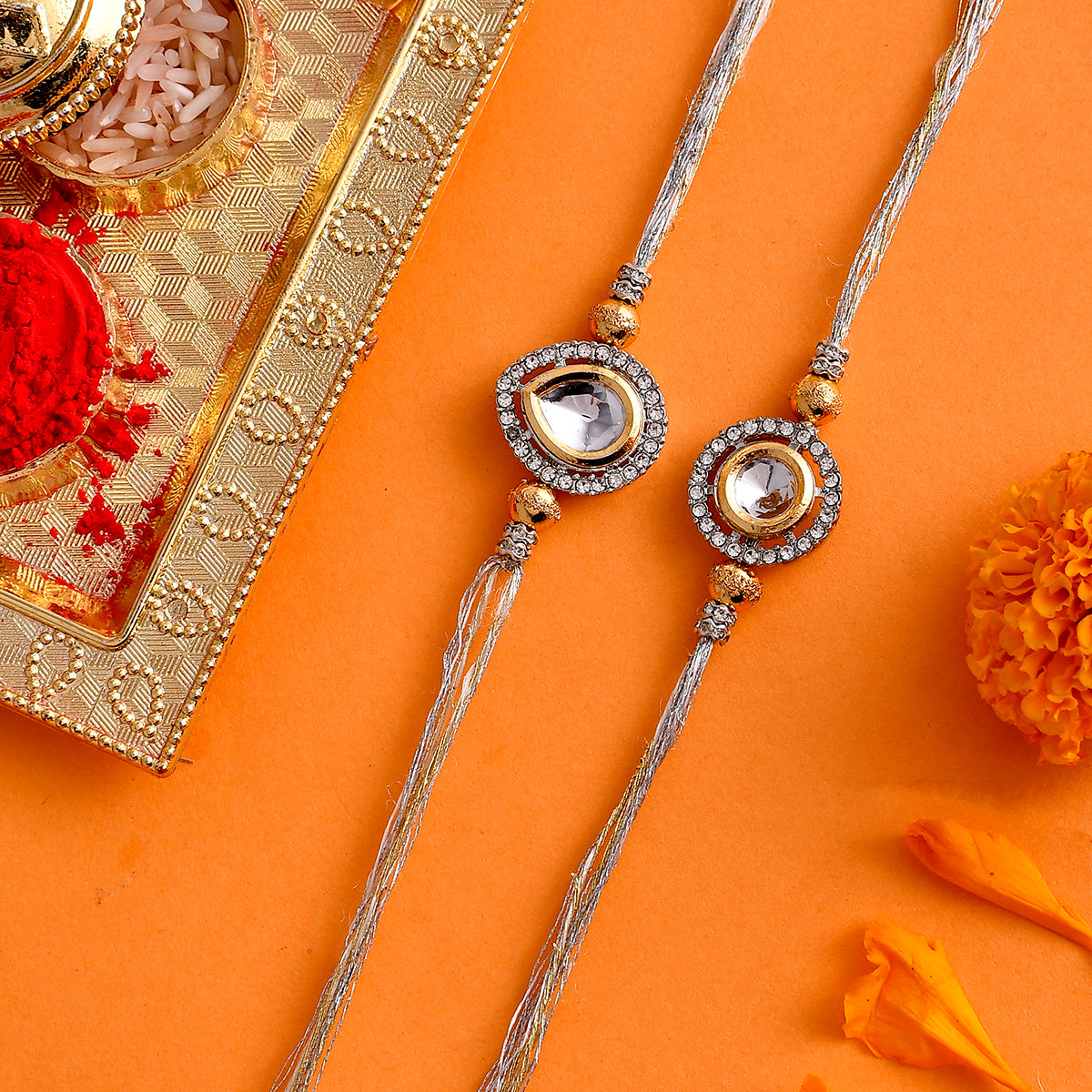 trueBrowns X Voylla Kundan Polki Studded Thread Rakhis - Pack Of 2 | Swadesiicart