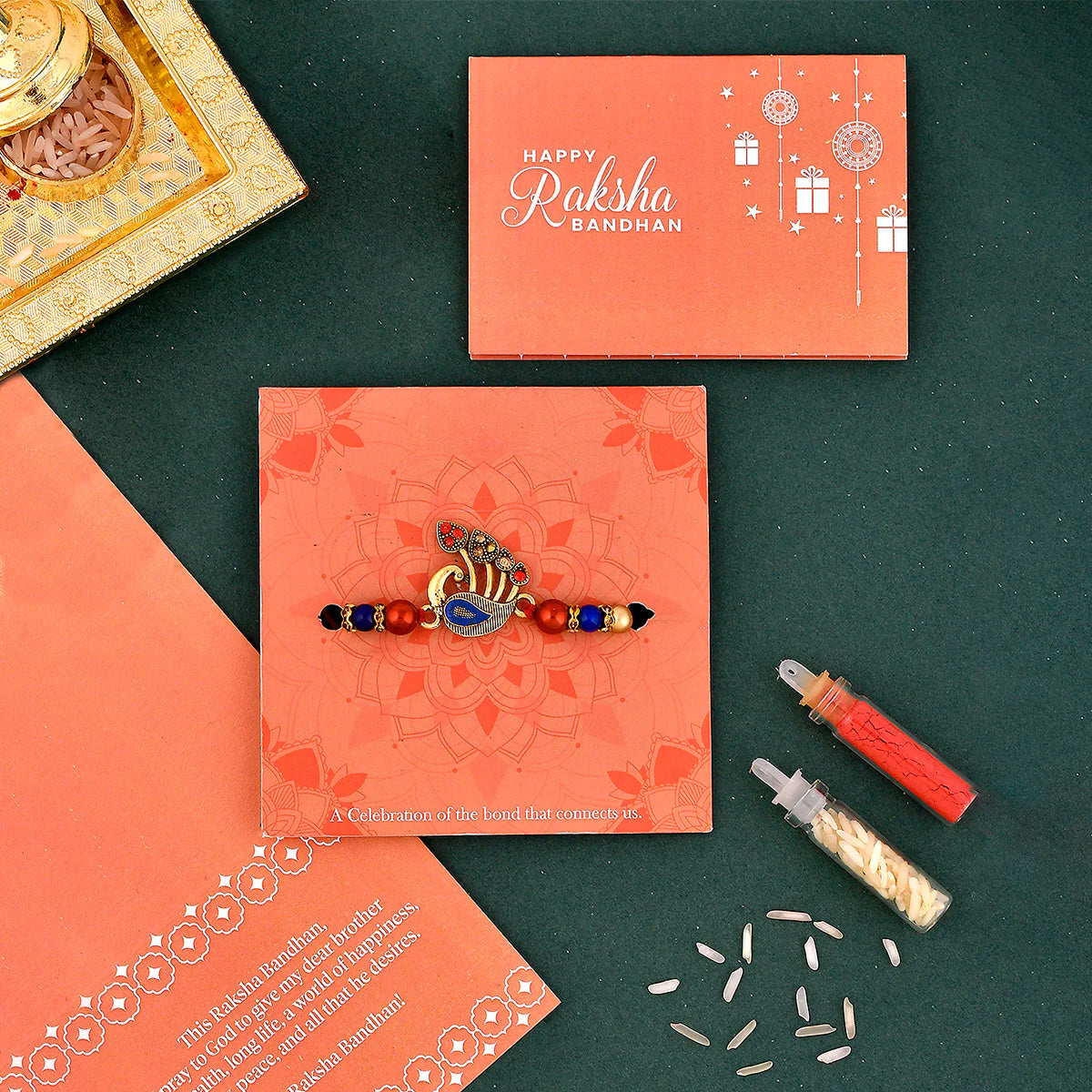 trueBrowns X Voylla Colorful Peacock Motif Thread Rakhi | Swadesiicart