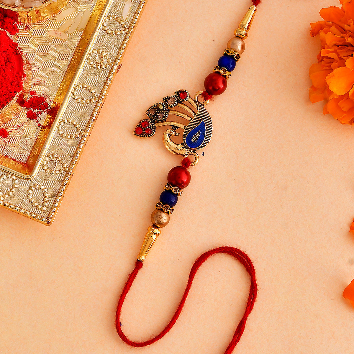 trueBrowns X Voylla Colorful Peacock Motif Thread Rakhi | Swadesiicart