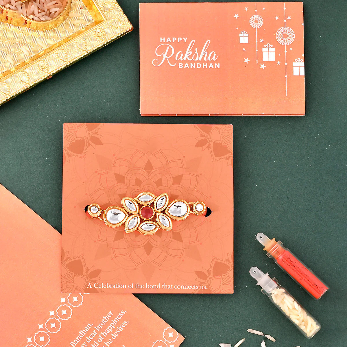 trueBrowns X Voylla Ethnic Kundan Polki Thread Rakhi | Swadesiicart