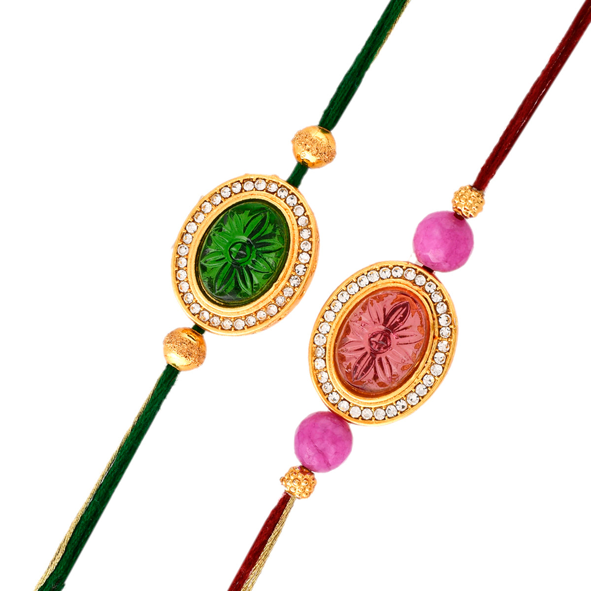 trueBrowns X Voylla Studded Pink And Green Thread Rakhis - Pack Of 2 | Swadesiicart