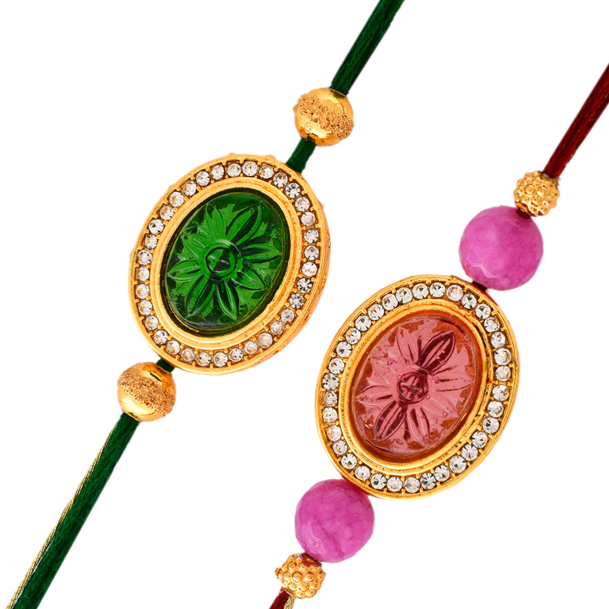 trueBrowns X Voylla Studded Pink And Green Thread Rakhis - Pack Of 2 | Swadesiicart