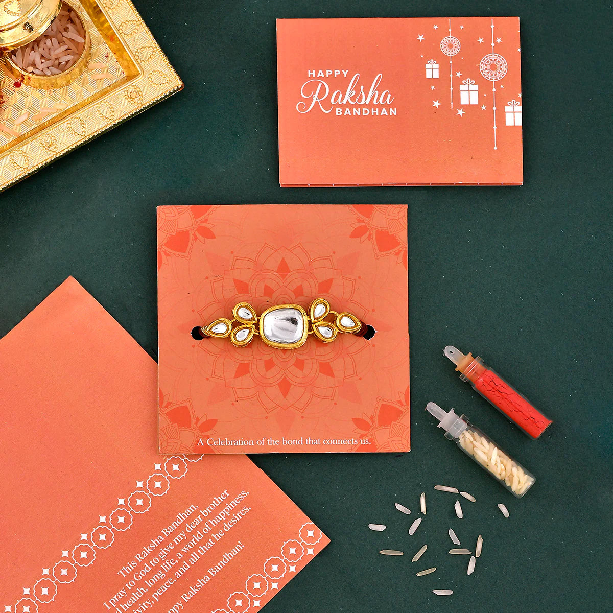 trueBrowns X Voylla Classic Kundan Polki Studded Ethnic Thread Rakhi | Swadesiicart