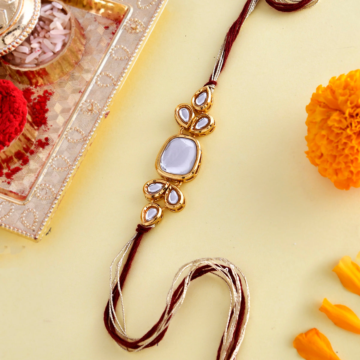 trueBrowns X Voylla Classic Kundan Polki Studded Ethnic Thread Rakhi | Swadesiicart