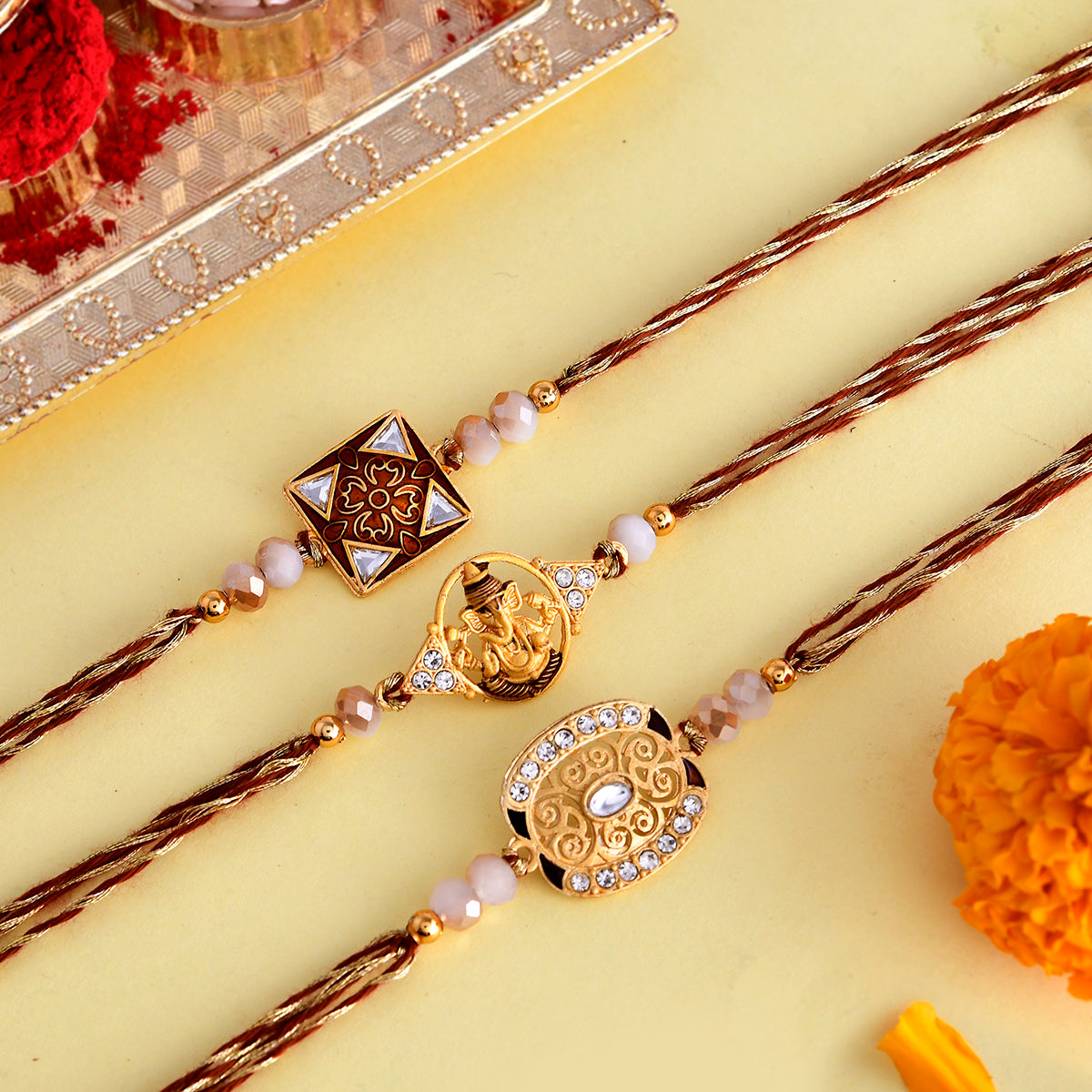 trueBrowns X Voylla Ethnic Style Designer Thread Rakhis - Pack Of 3 | Swadesiicart