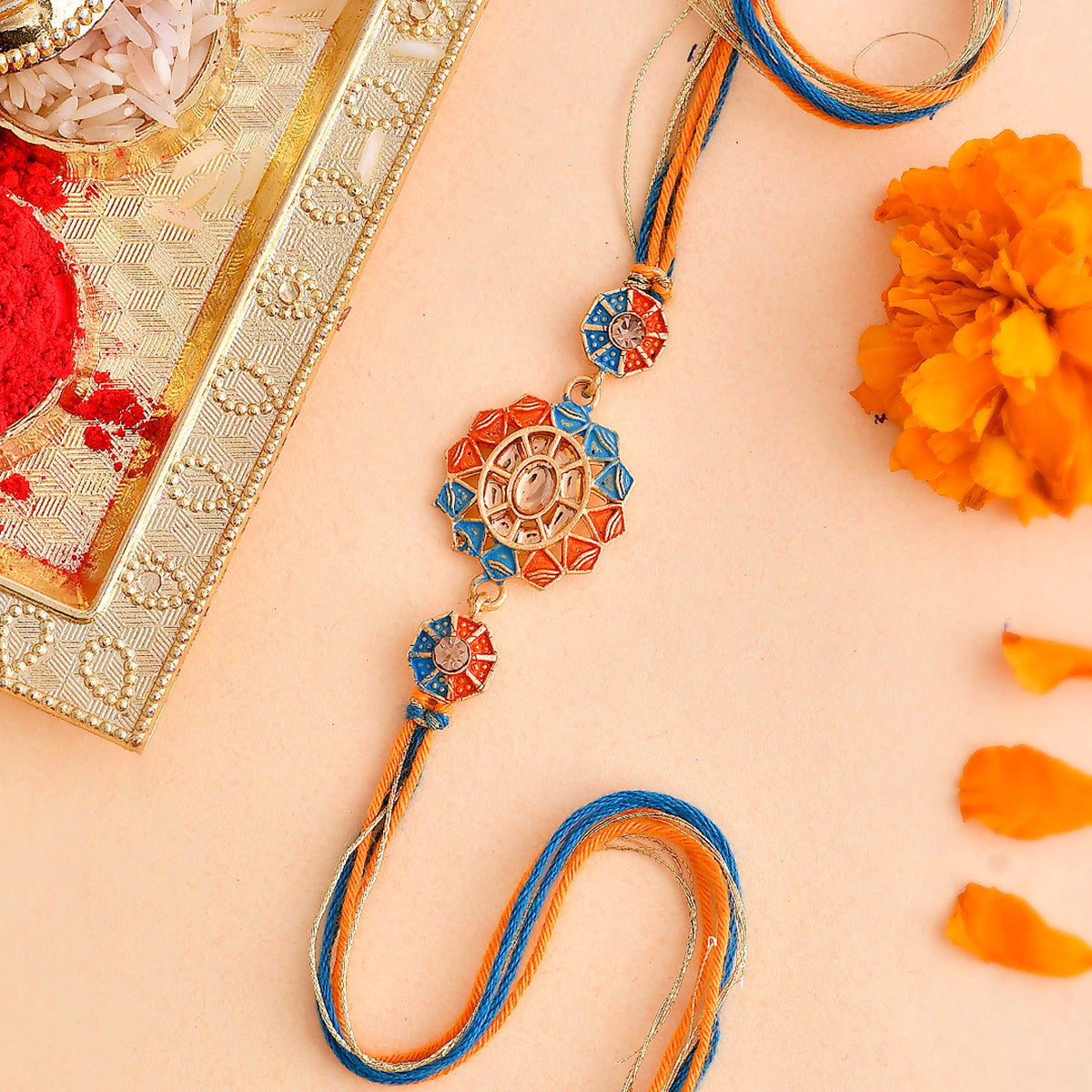 trueBrowns X Voylla Colorful Golden Ethnic Thread Rakhi | Swadesiicart
