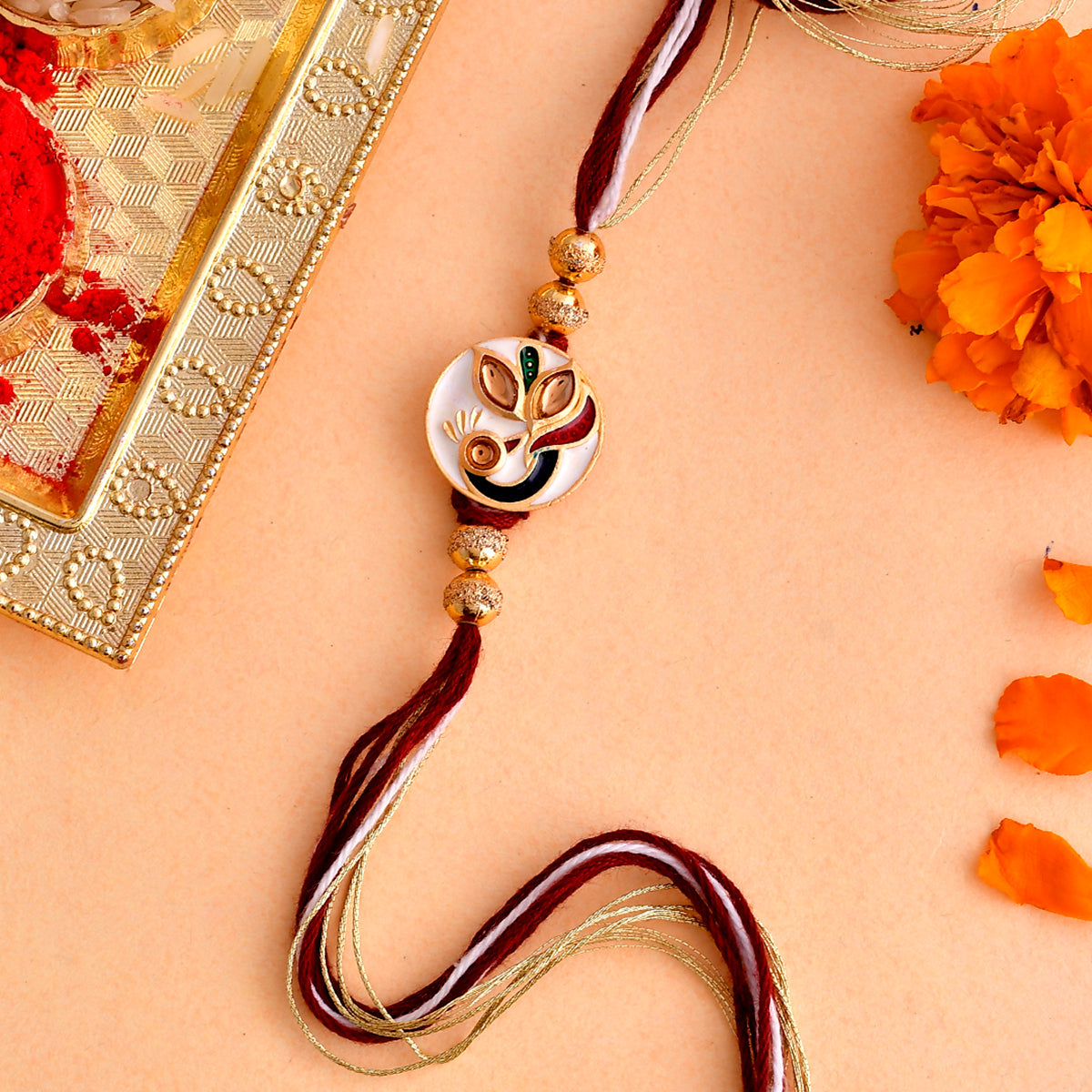 trueBrowns X Voylla Enameled Peacock Motif Thread Rakhi | Swadesiicart