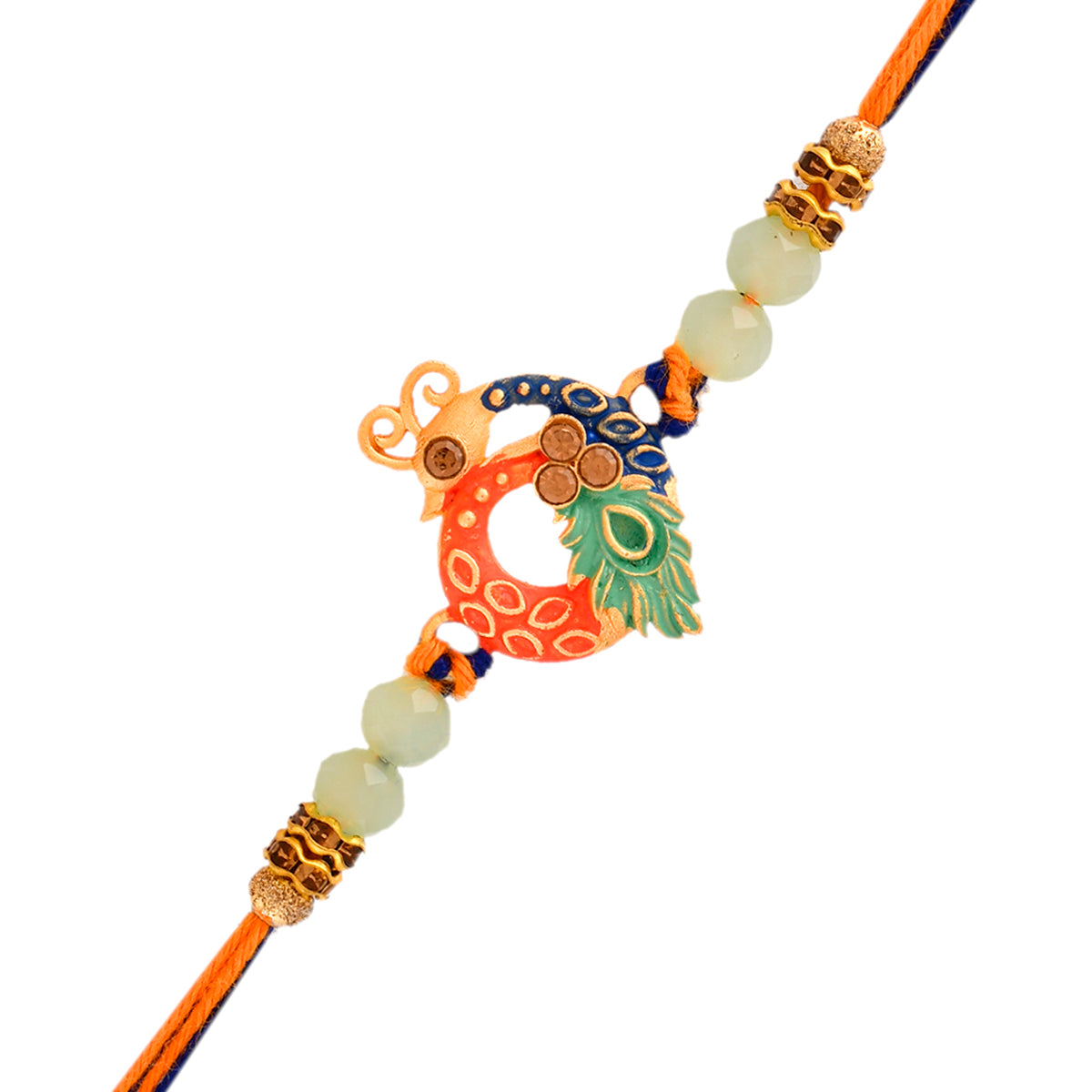 trueBrowns X Voylla Colorful Enameled Peacock Motif Beaded Thread Rakhi | Swadesiicart