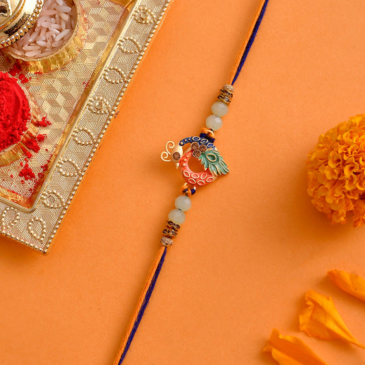 trueBrowns X Voylla Colorful Enameled Peacock Motif Beaded Thread Rakhi | Swadesiicart