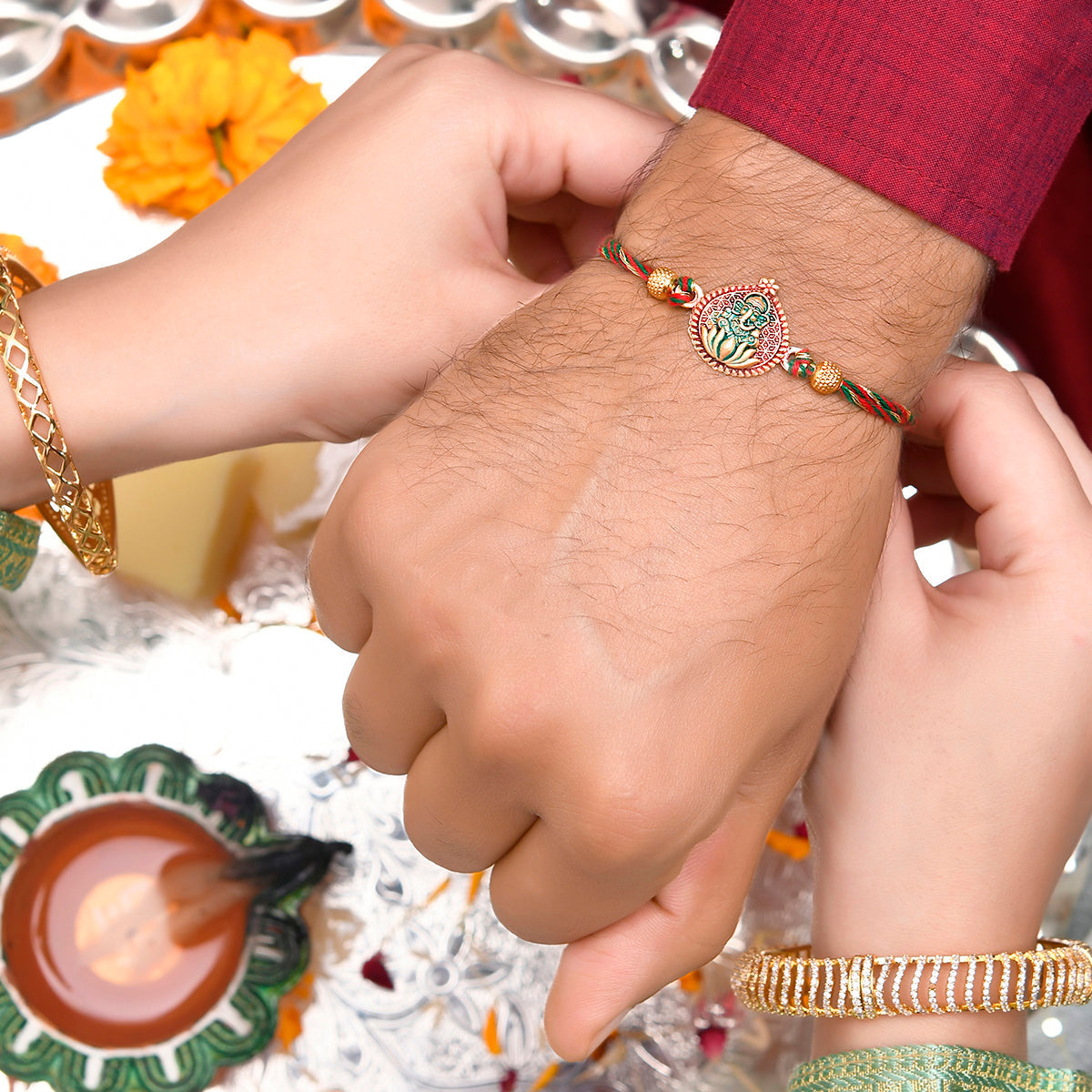 trueBrowns X Voylla Lord Ganesha Colorful Enameled Ethnic Rakhi | Swadesiicart
