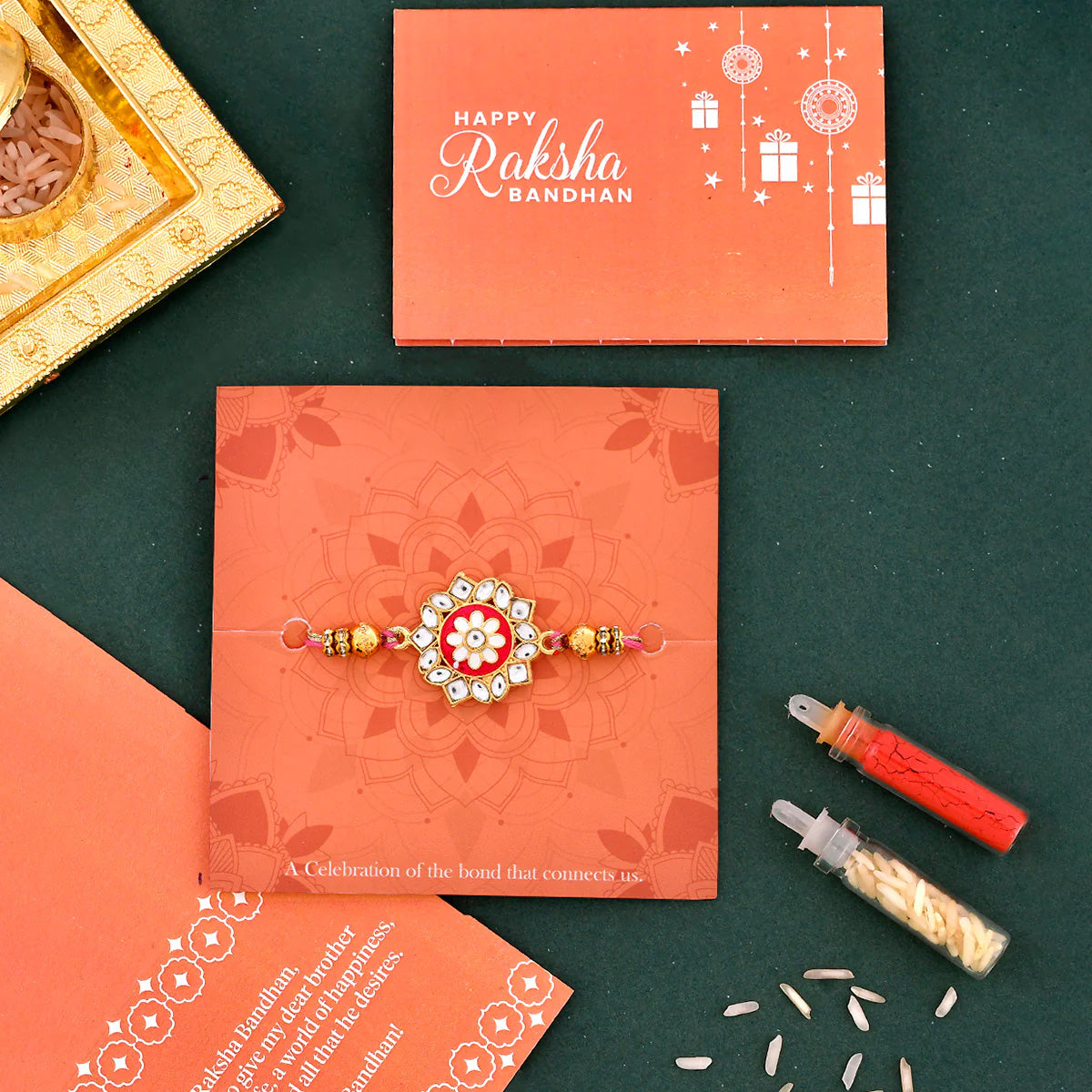 trueBrowns X Voylla Green Gems Studded Ethnic Thread Rakhi | Swadesiicart